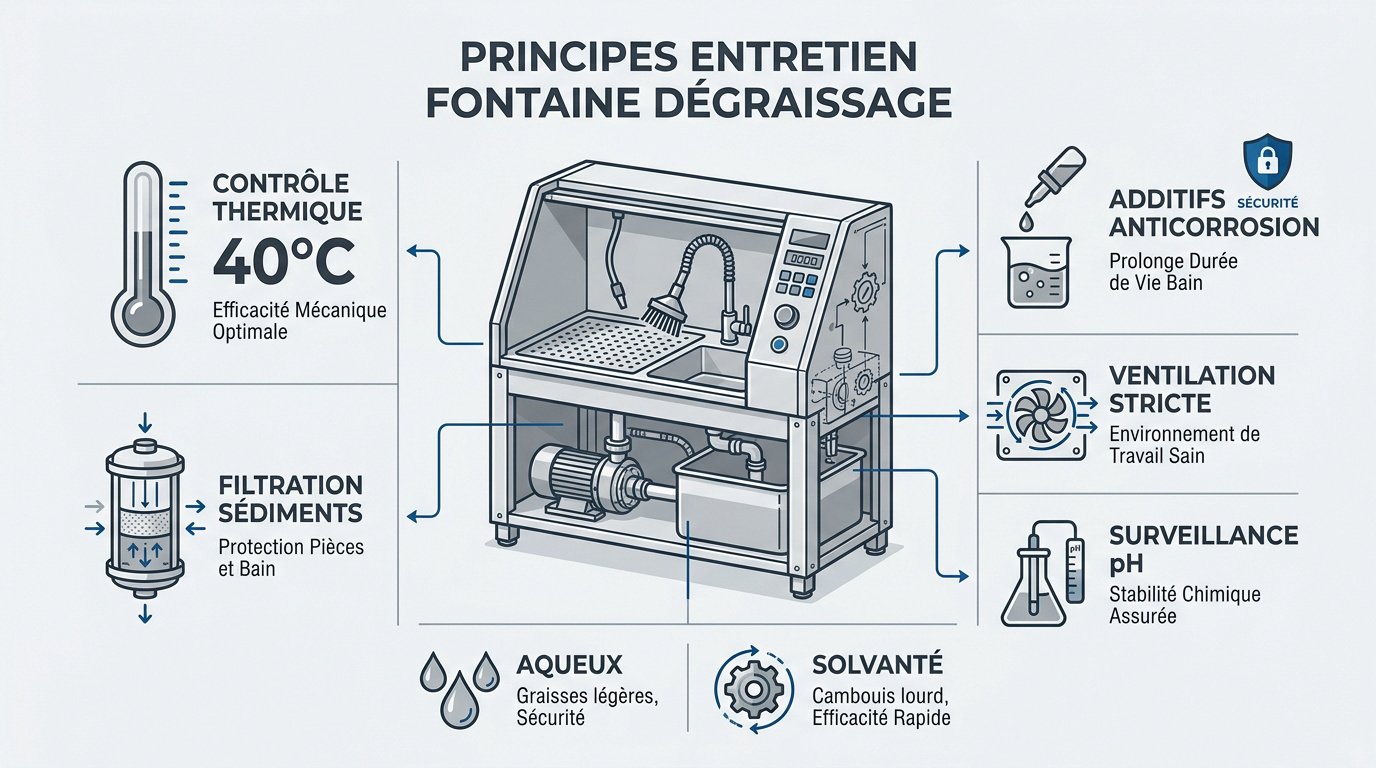 Entretien technique d'une fontaine de dégraissage professionnelle en atelier